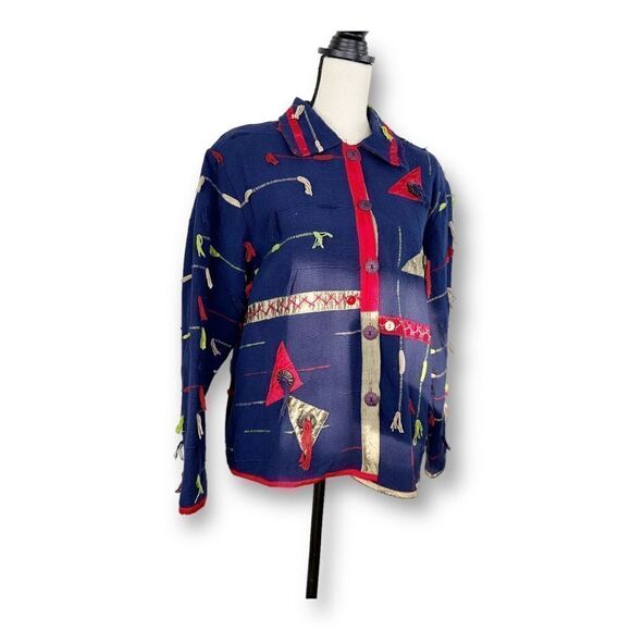 Anu by Natural Blue Tapestry Art to Wear Button up Jacket XL - Picture 13 of 14
